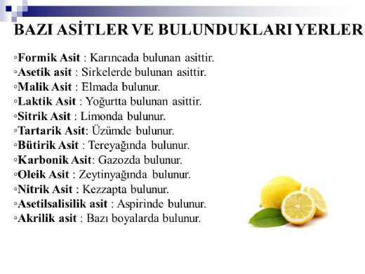 Asitlerin Özellikleri